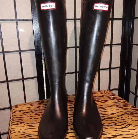 Hunter Black Tall Rain Boots - Picture 1 of 13